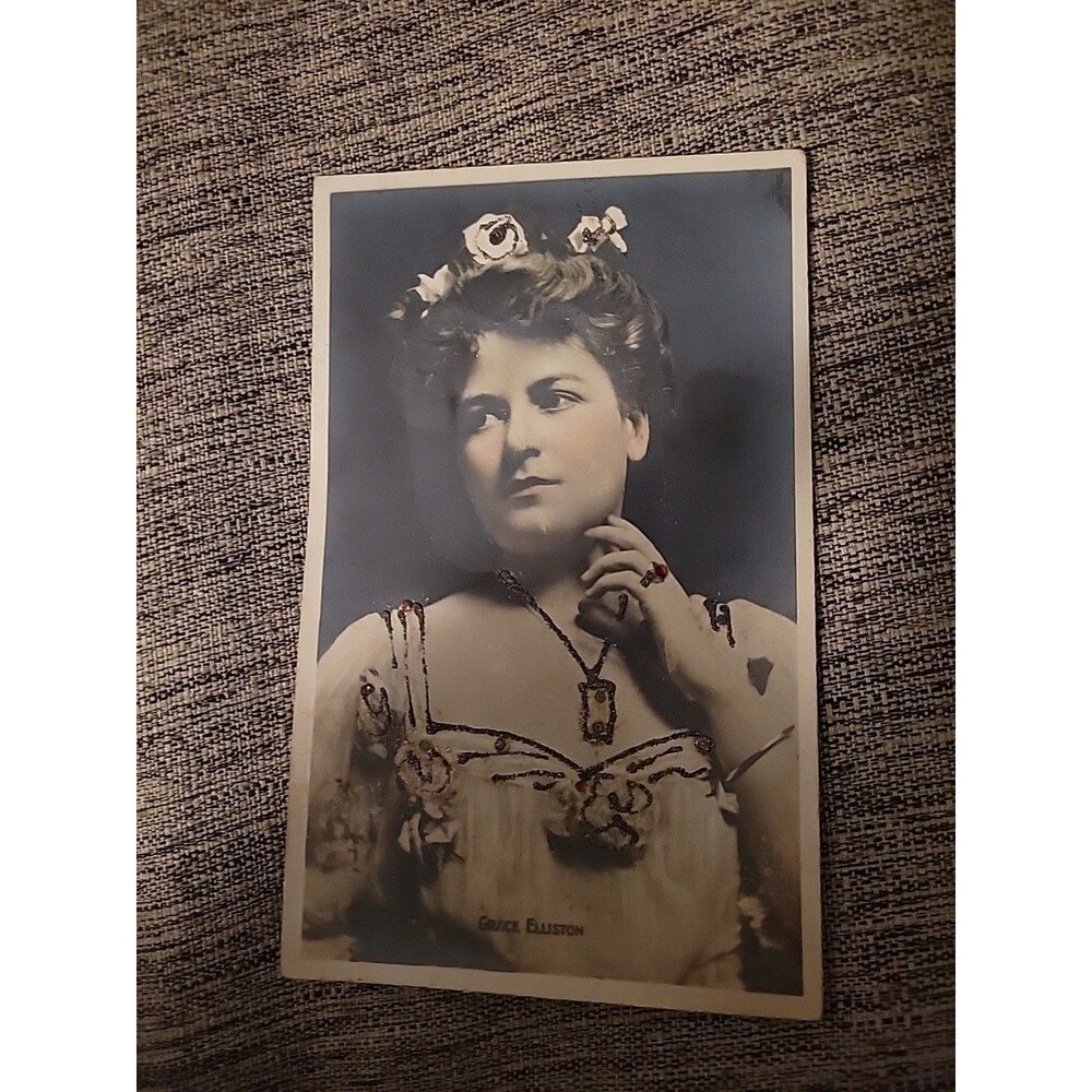 Vintage Early 1900s Postcard Grace Ellison Girl Woman Mica Glitter Hand Tinted